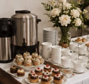 Coffee break con bebidas calientes y postres