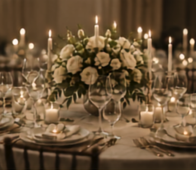 Banquete elegante con flores y velas