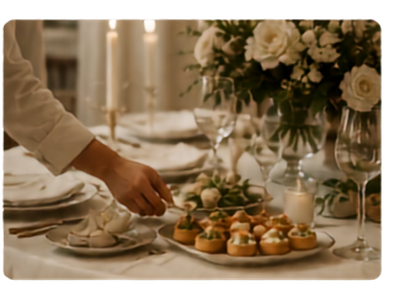 Servicio de catering en una mesa elegante